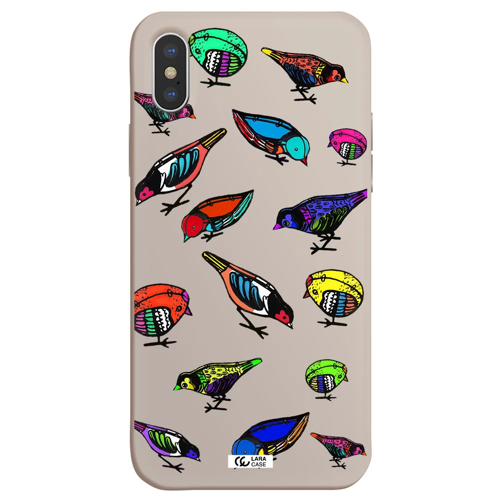 Colorful Birds Drawing Apple iPhone XS Silicone Stone Case