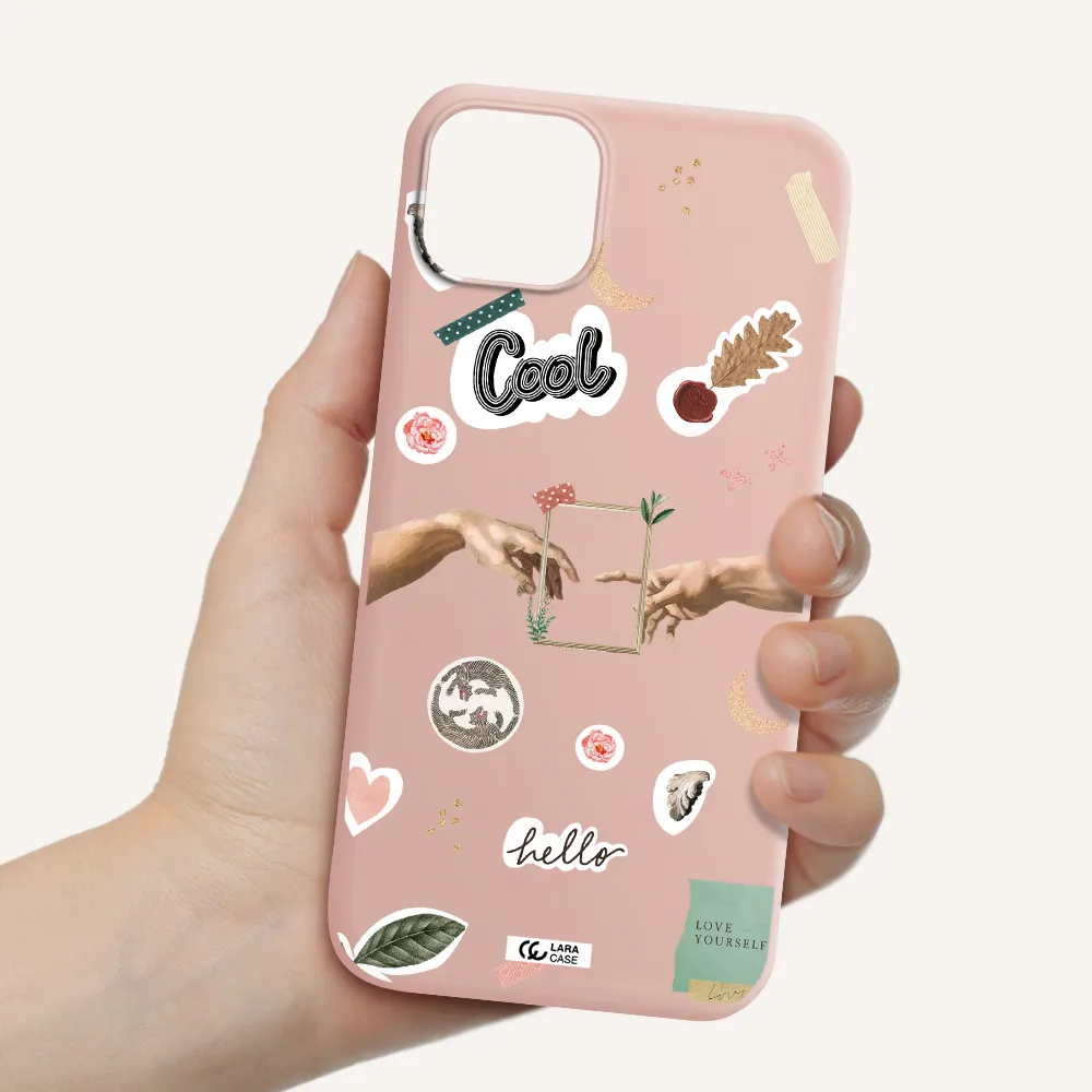 Creation Of Adam Apple iPhone 14 plus Silicone pastel pink Case