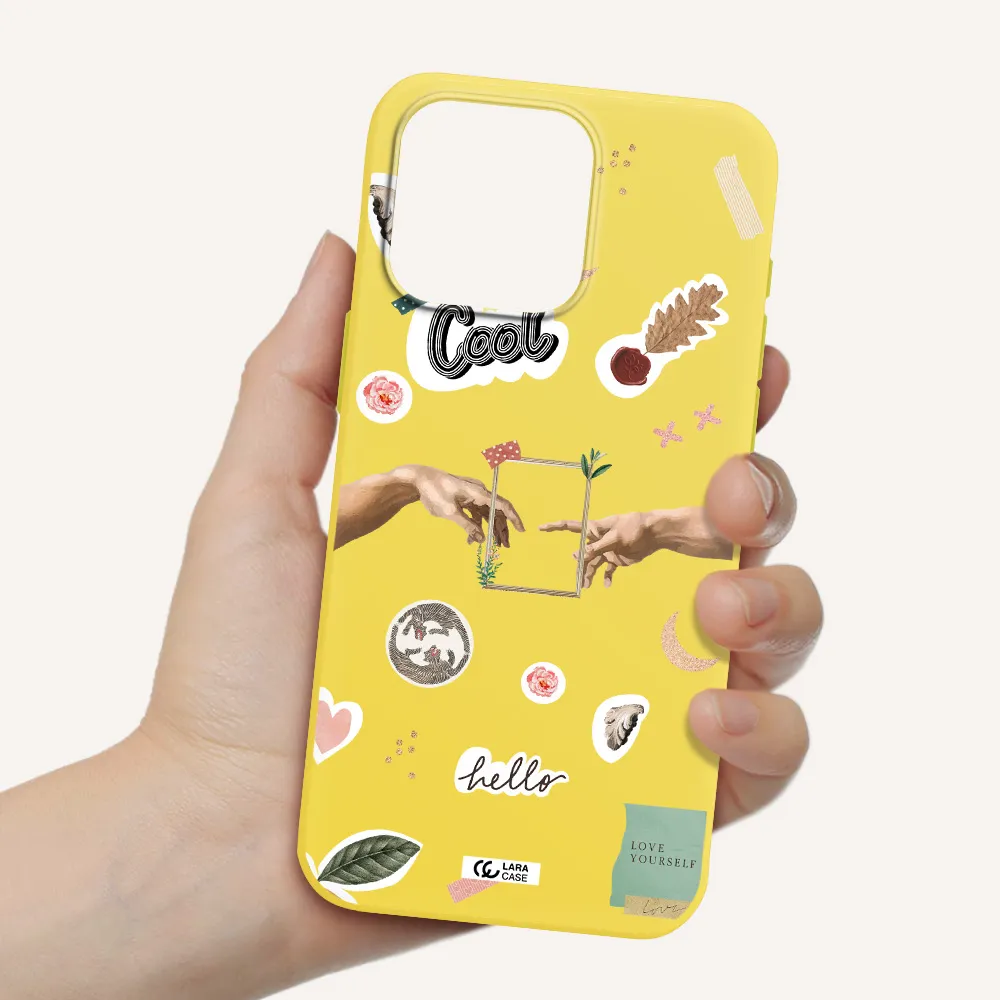 Creation Of Adam Apple Iphone 15 Pro max Silicone canary yellow Case