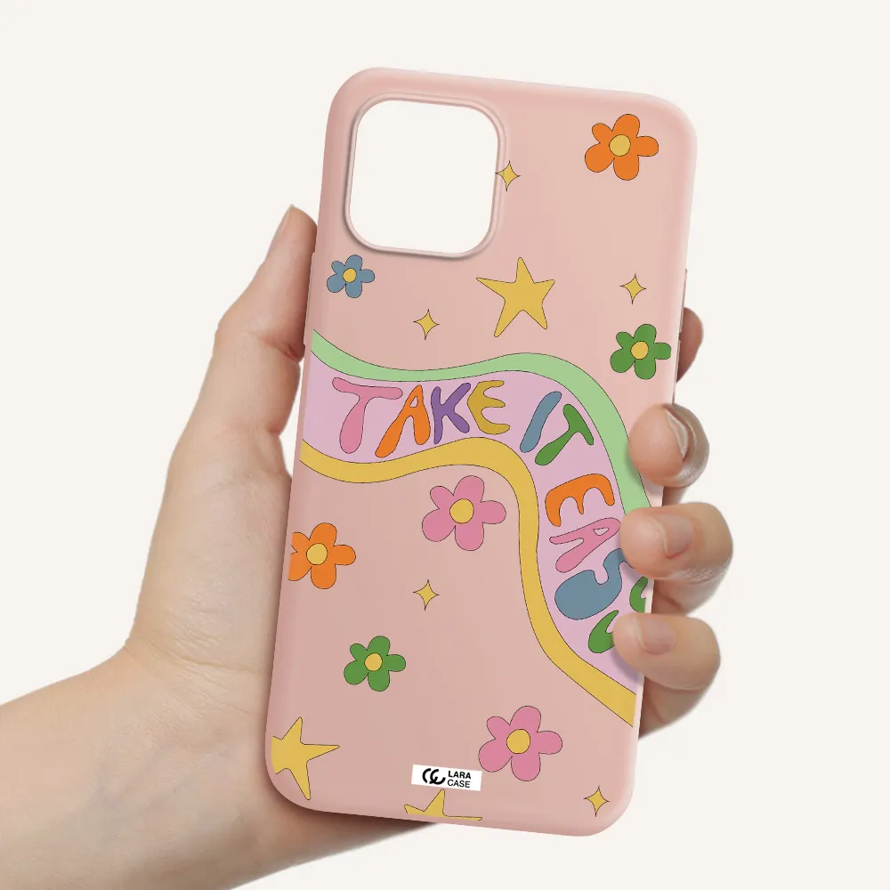 Take It Easy Apple iPhone 12 Silicone pastel pink Case