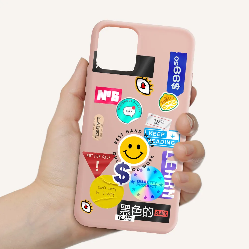Happy Stıckers Apple iPhone 11 pro max Silicone pastel pink Case