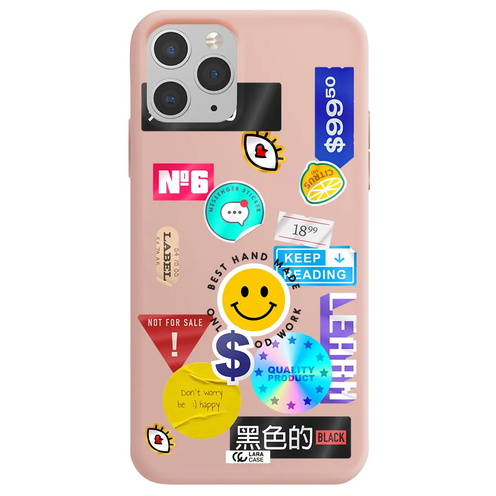 Happy Stıckers Apple iPhone 11 pro Silicone pastel pink Case
