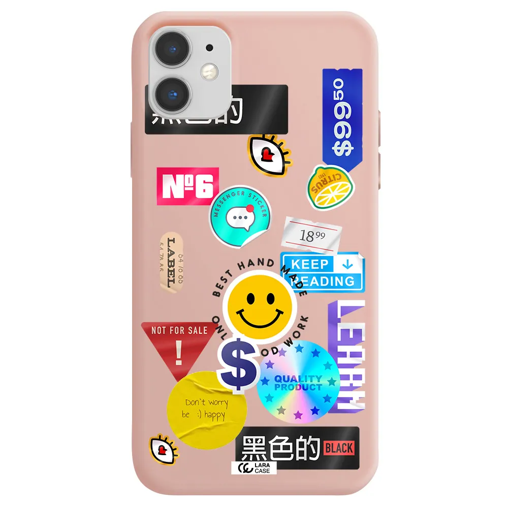 Happy Stıckers Apple iPhone 11 Silicone pastel pink Case