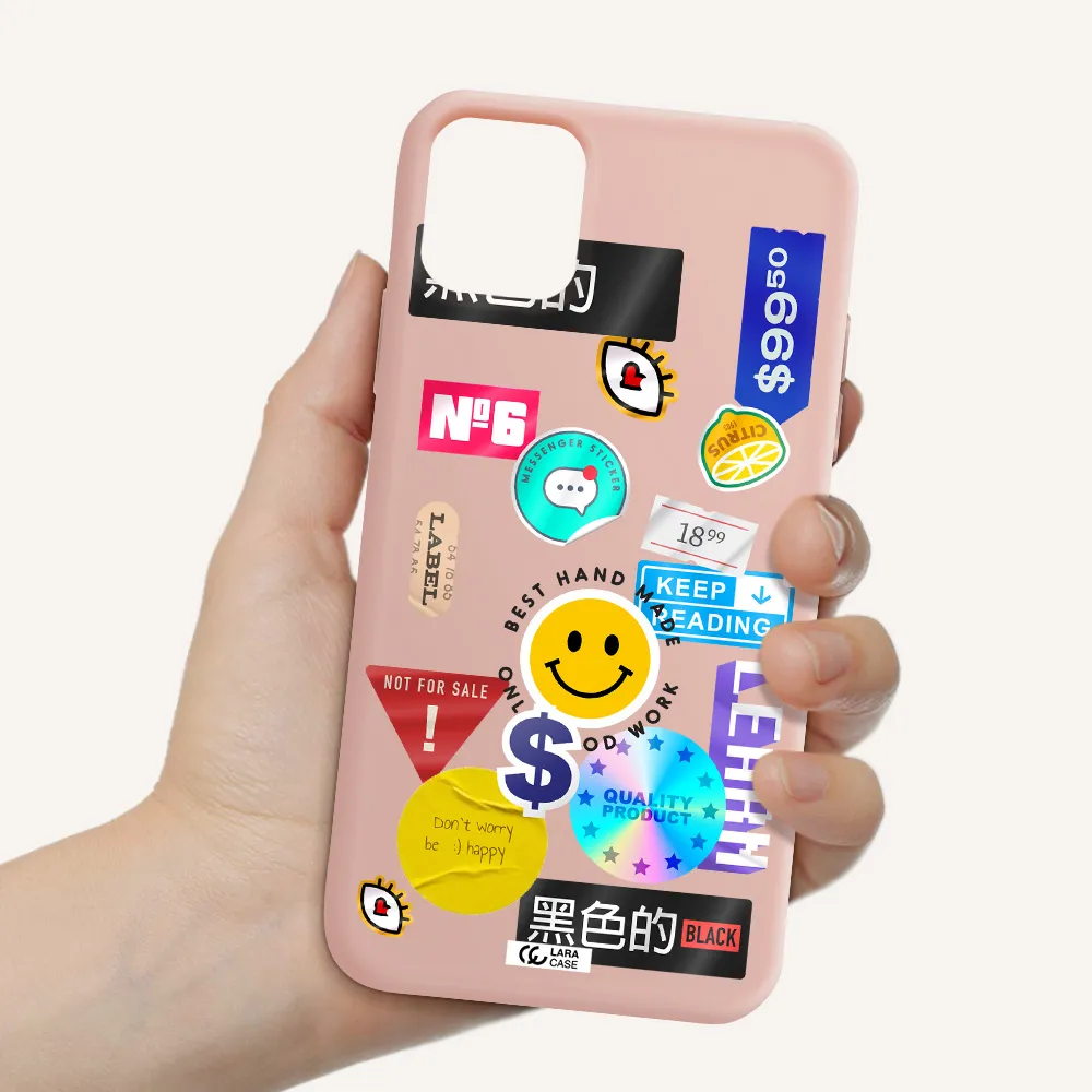 Happy Stıckers Apple iPhone 11 Silicone pastel pink Case