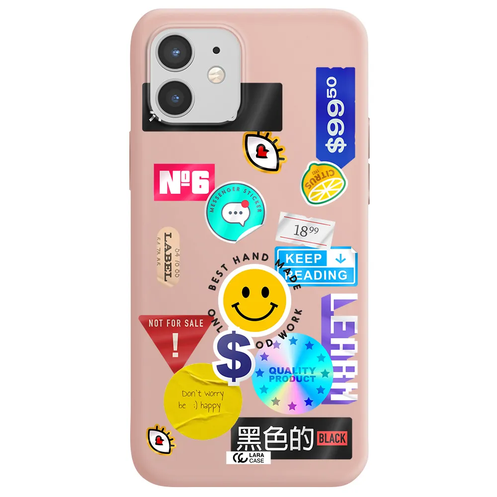 Happy Stıckers Apple iPhone 12 mini Silicone pastel pink Case