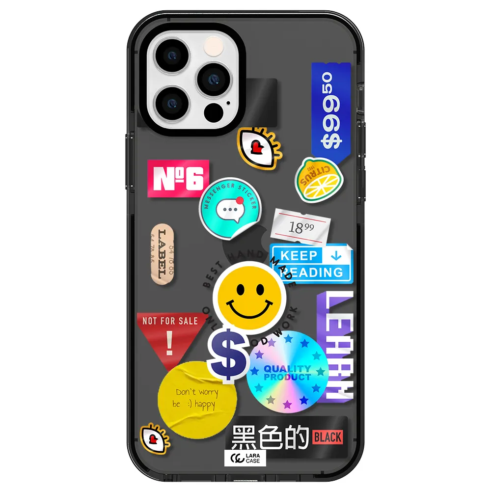 Happy Stıckers Apple iPhone 12 pro impact Smoke Black Case
