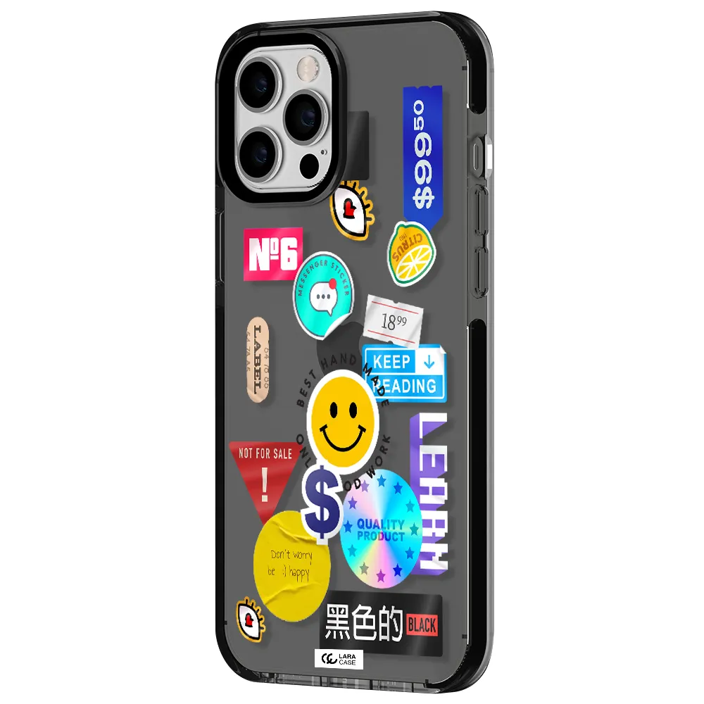 Happy Stıckers Apple iPhone 12 pro max impact Smoke Black Case