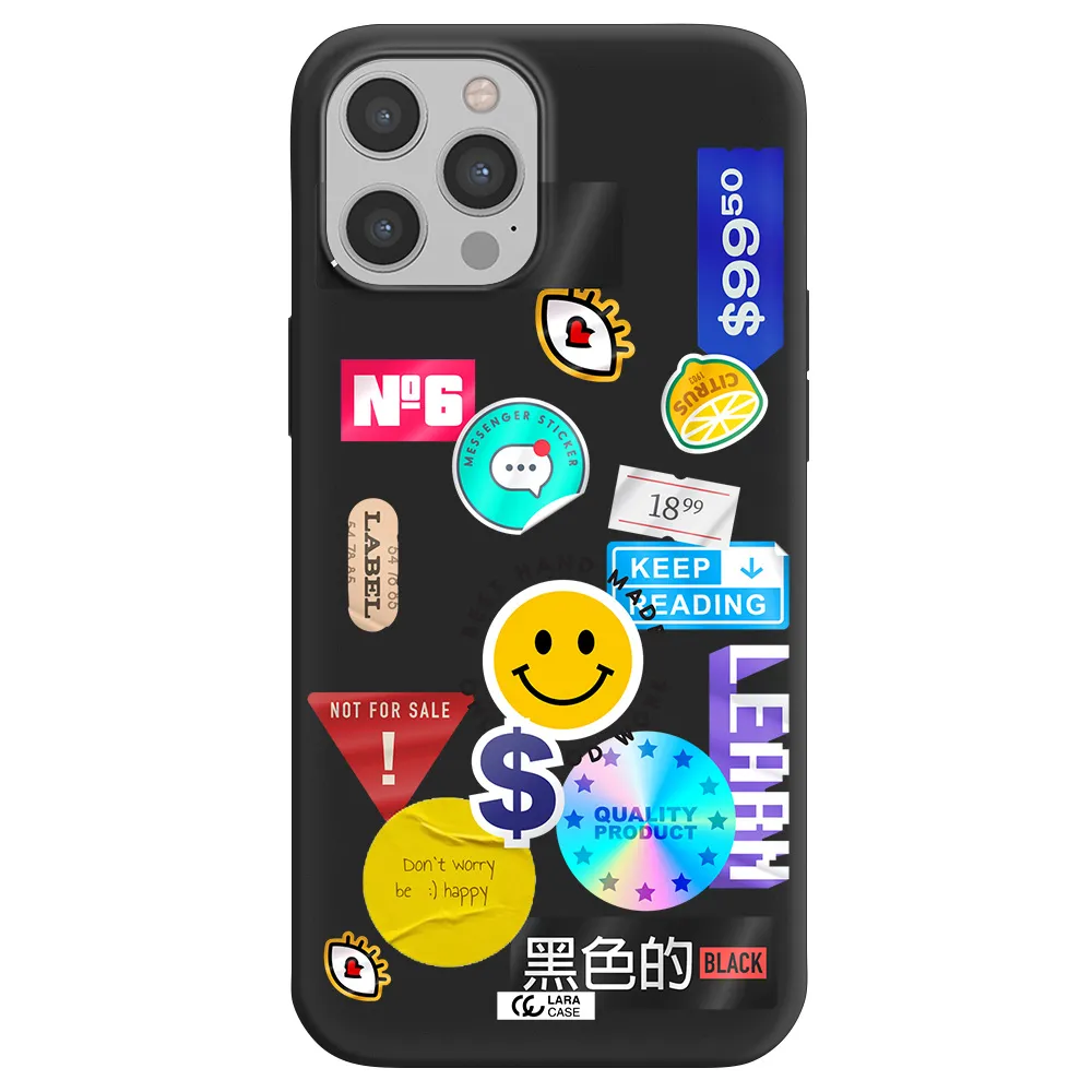 Happy Stıckers Apple iPhone 12 pro max Silicone black Case
