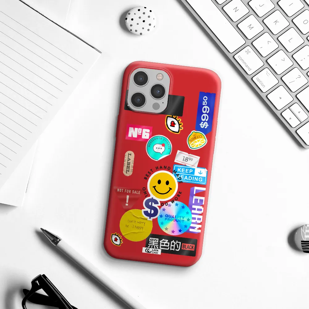 Happy Stıckers Apple iPhone 12 pro max Silicone Imperial Red Case