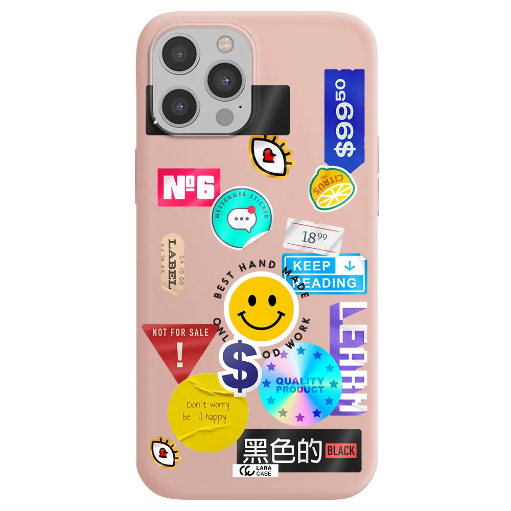Happy Stıckers Apple iPhone 12 pro Silicone pastel pink Case