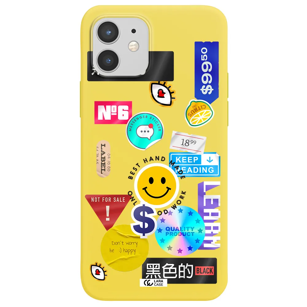 Happy Stıckers Apple iPhone 12 Silicone canary yellow Case