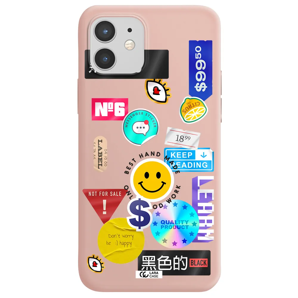 Happy Stıckers Apple iPhone 12 Silicone pastel pink Case