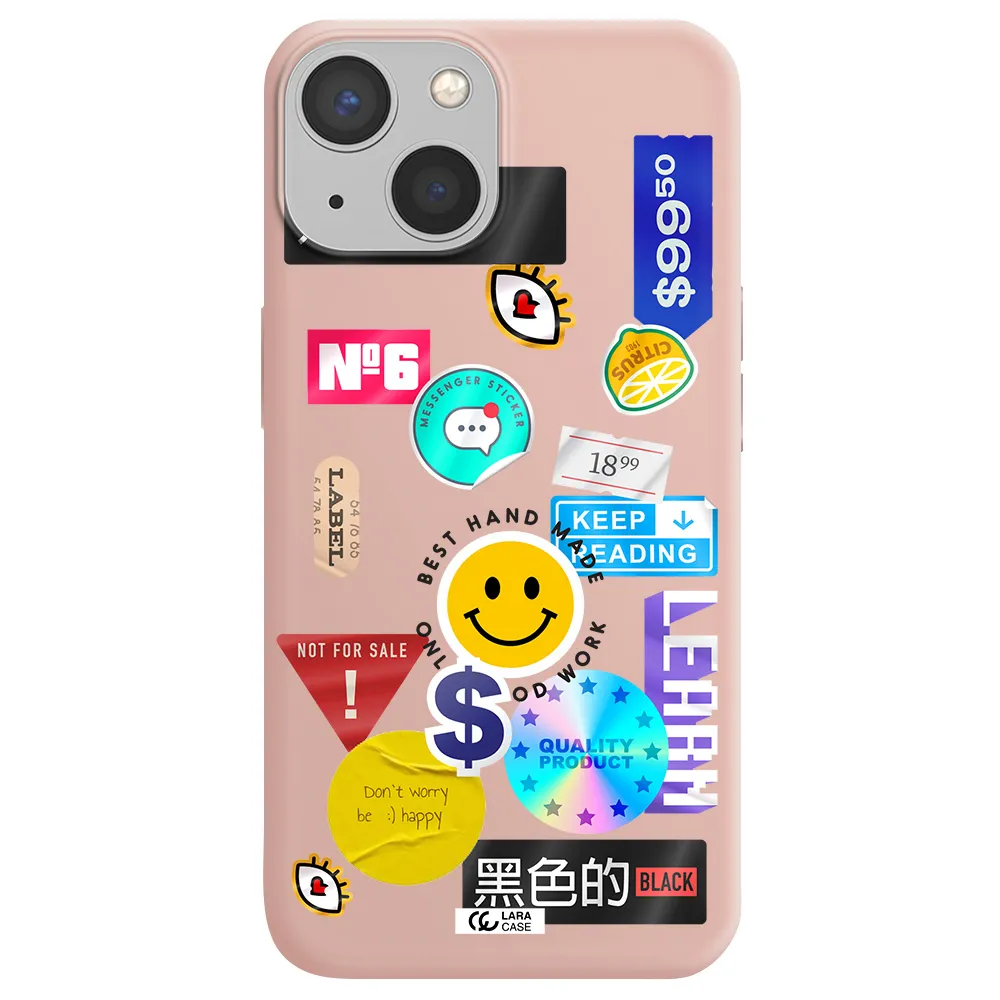 Happy Stıckers Apple iPhone 13 mini Silicone pastel pink Case