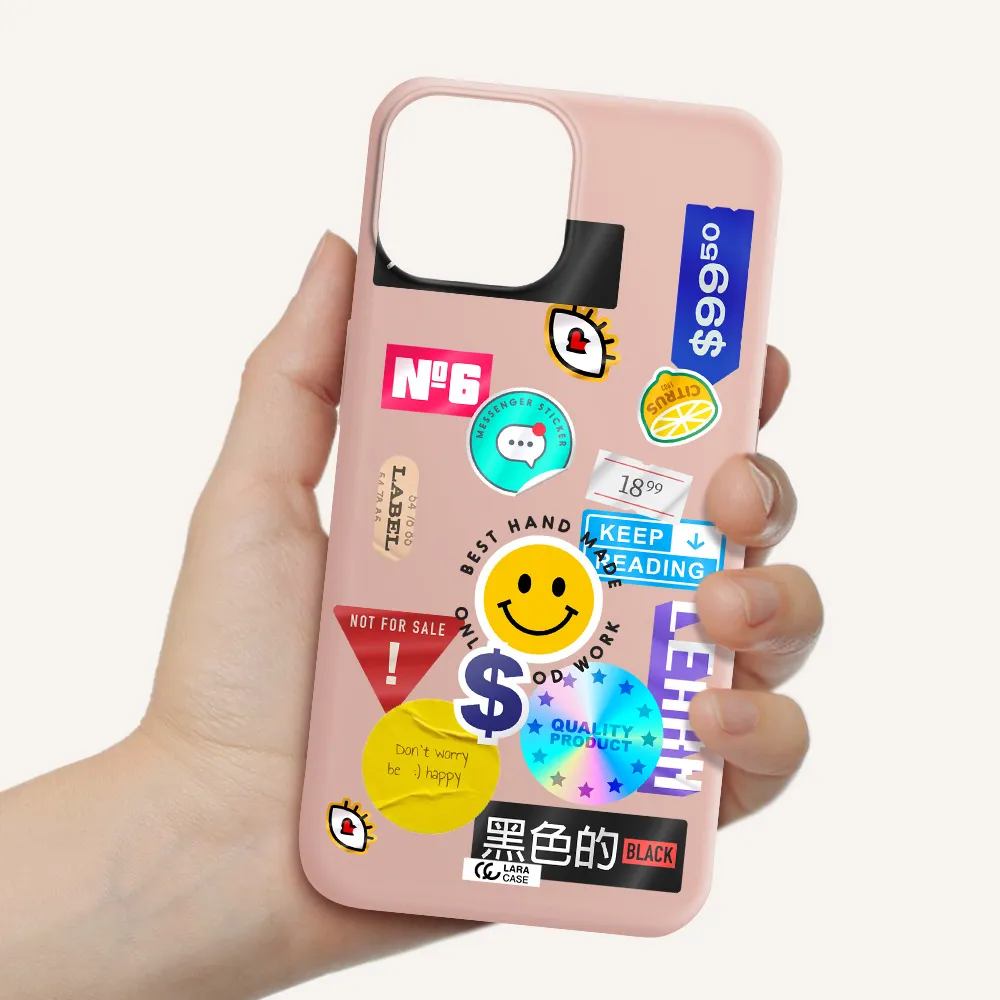 Happy Stıckers Apple iPhone 13 mini Silicone pastel pink Case