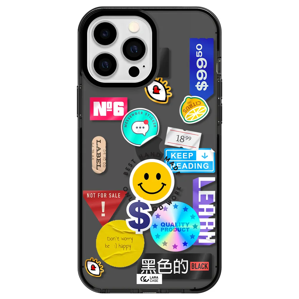 Happy Stıckers Apple iPhone 13 Pro Max impact Smoke Black Case