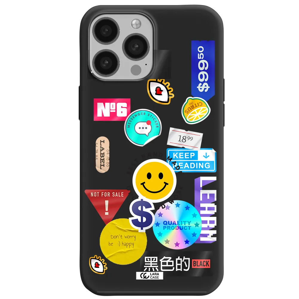 Happy Stıckers Apple iPhone 13 Pro Max Silicone black Case
