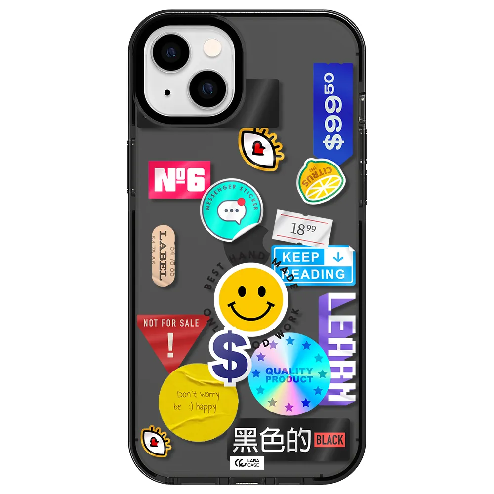Happy Stıckers Apple iPhone 14 plus impact Smoke Black Case