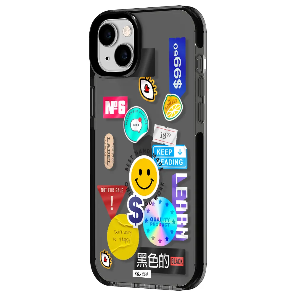 Happy Stıckers Apple iPhone 14 plus impact Smoke Black Case