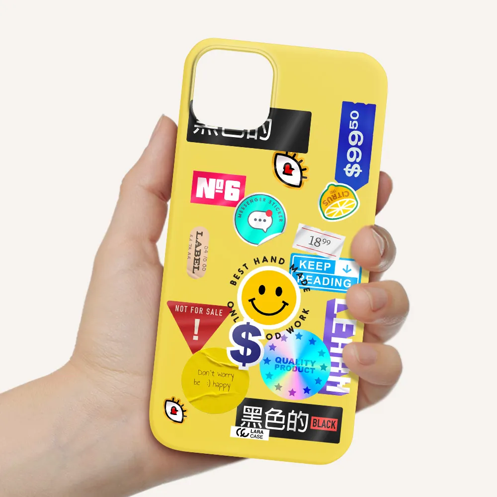Happy Stıckers Apple iPhone 14 plus Silicone canary yellow Case