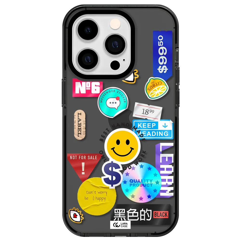 Happy Stıckers Apple iPhone 14 pro impact Smoke Black Case