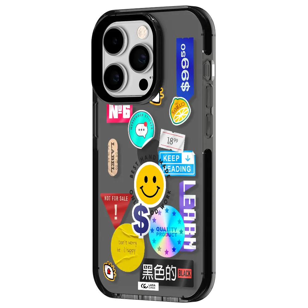 Happy Stıckers Apple iPhone 14 pro impact Smoke Black Case