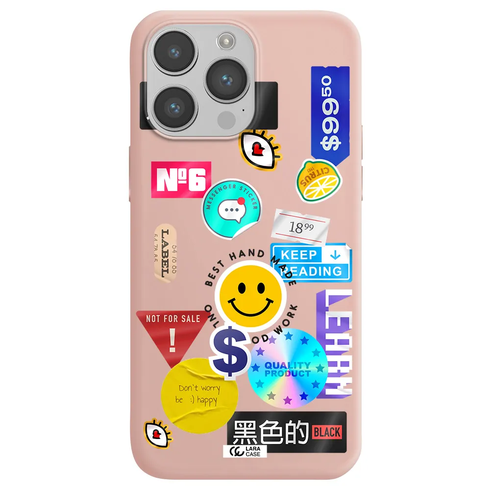 Happy Stıckers Apple iPhone 14 pro max Silicone pastel pink Case