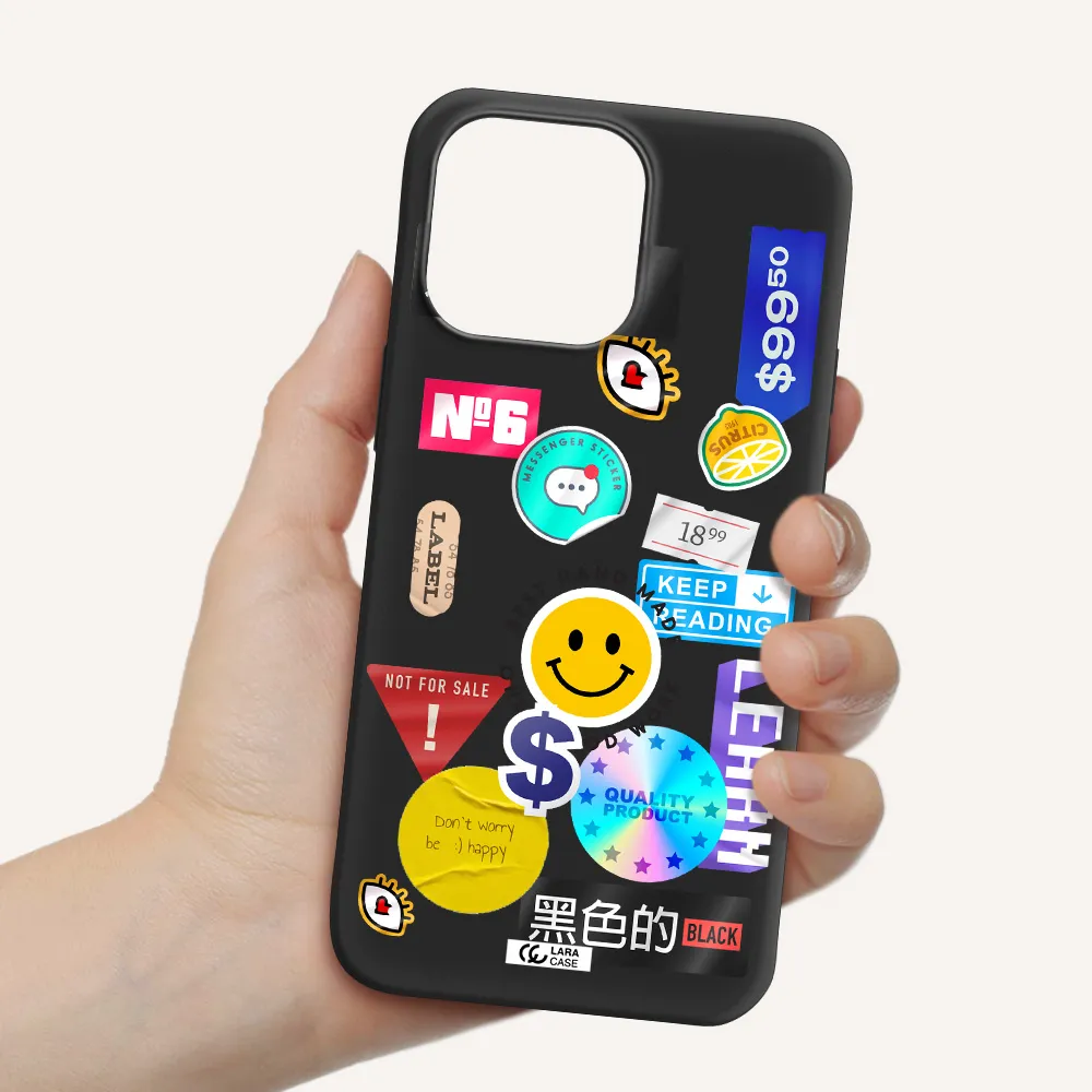 Happy Stıckers Apple iPhone 14 pro Silicone black Case
