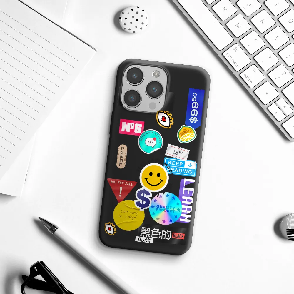 Happy Stıckers Apple iPhone 14 pro Silicone black Case