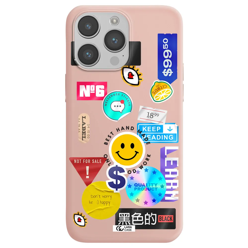Happy Stıckers Apple iPhone 14 pro Silicone pastel pink Case