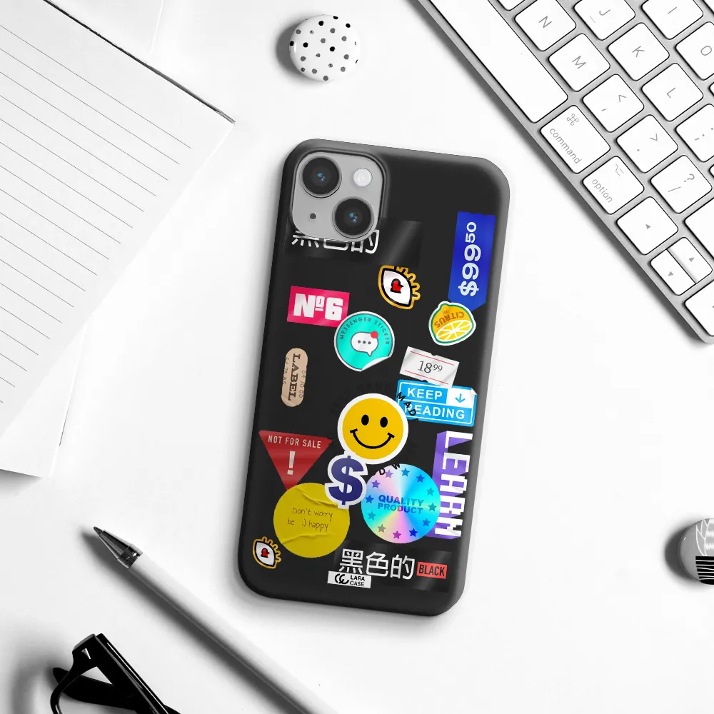 Happy Stıckers Apple iPhone 14 Silicone black Case