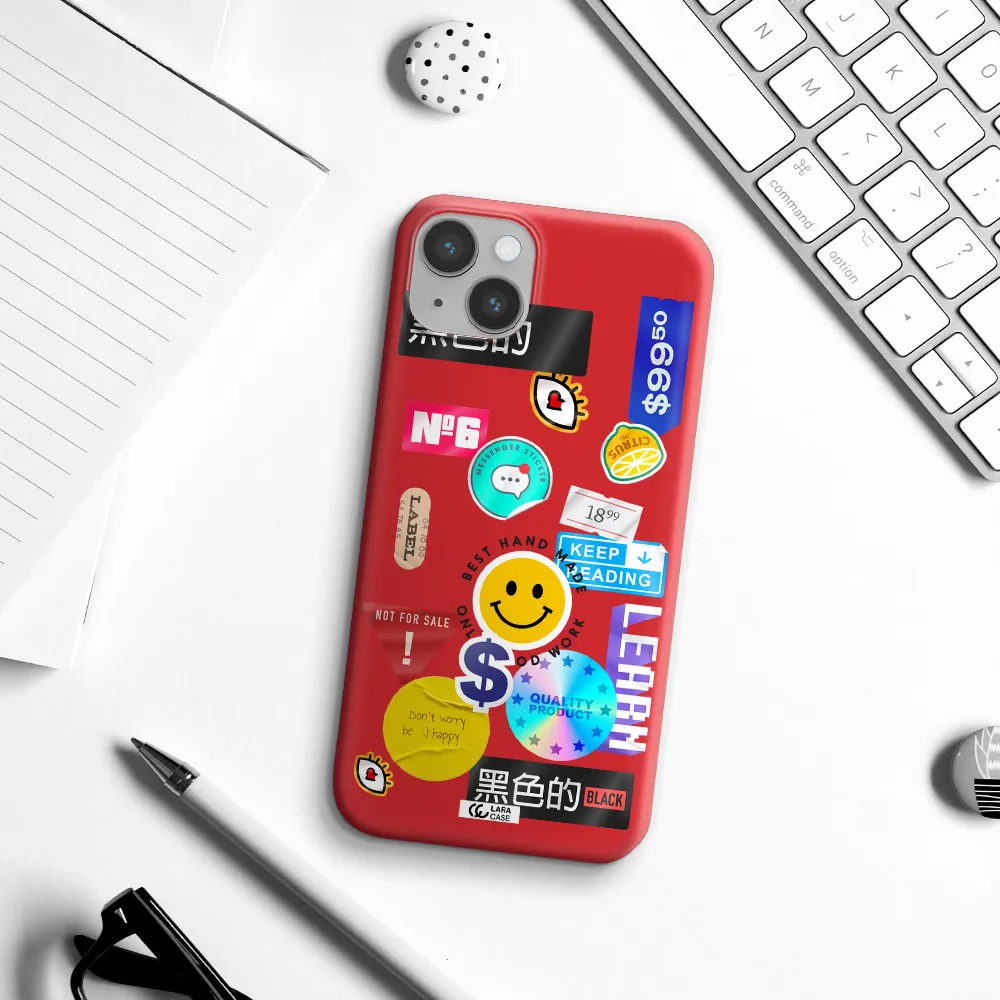 Happy Stıckers Apple iPhone 14 Silicone Imperial Red Case