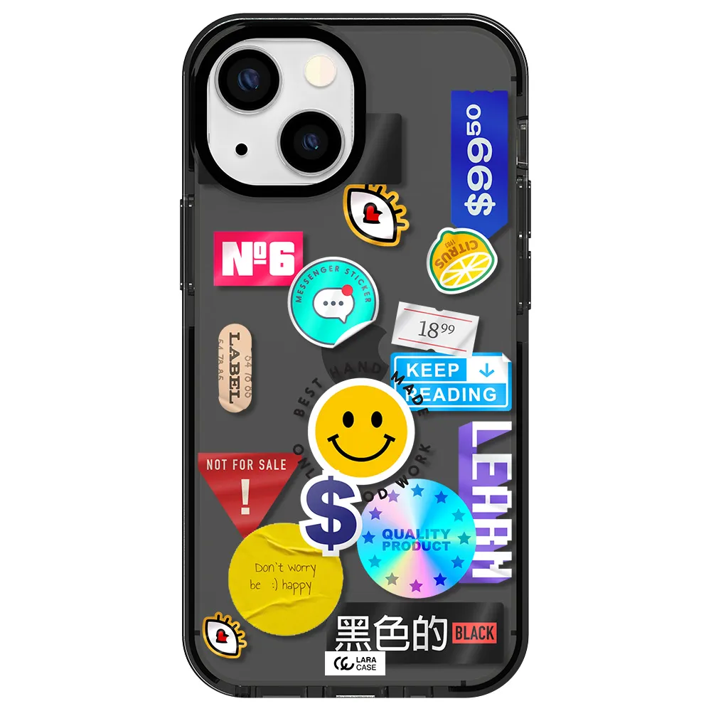 Happy Stıckers Apple iPhone 15 impact Smoke Black Case