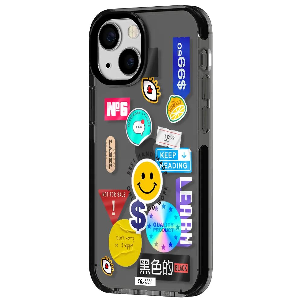 Happy Stıckers Apple iPhone 15 impact Smoke Black Case