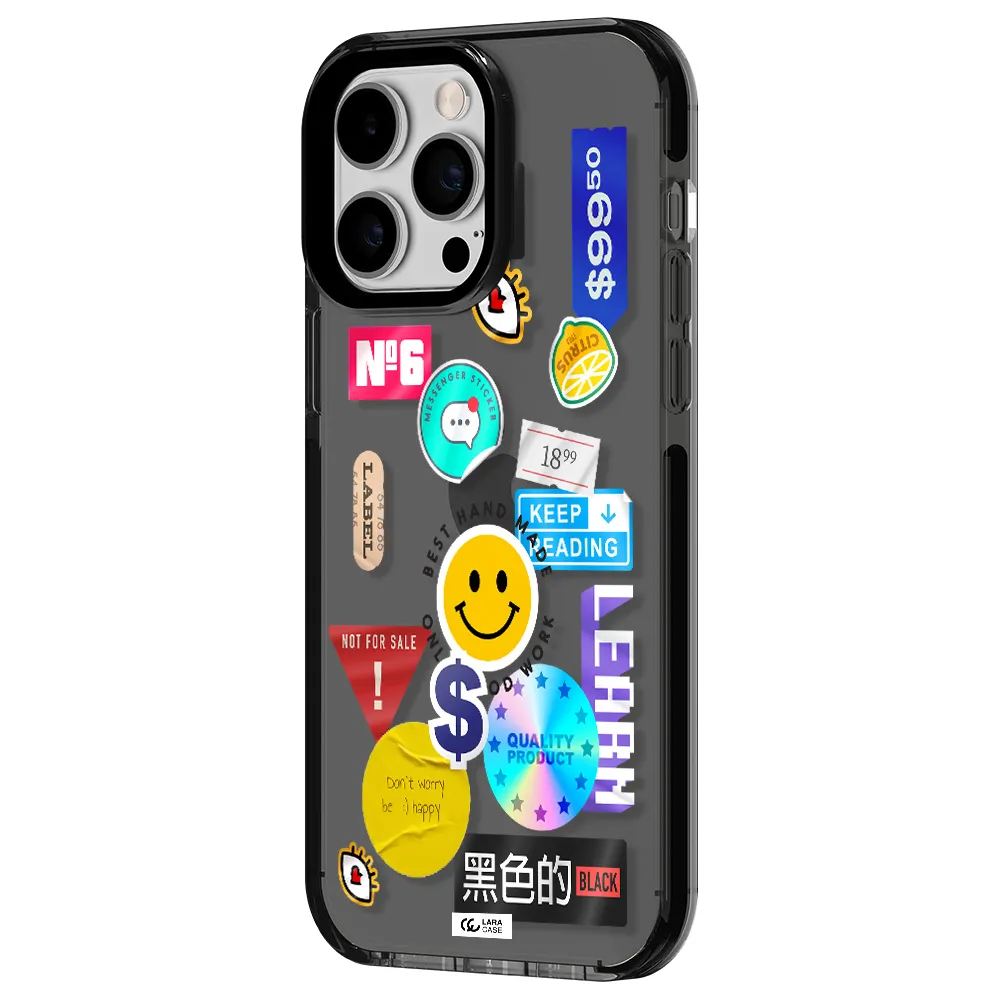 Happy Stıckers Apple iPhone 15 Pro Max impact Smoke Black Case