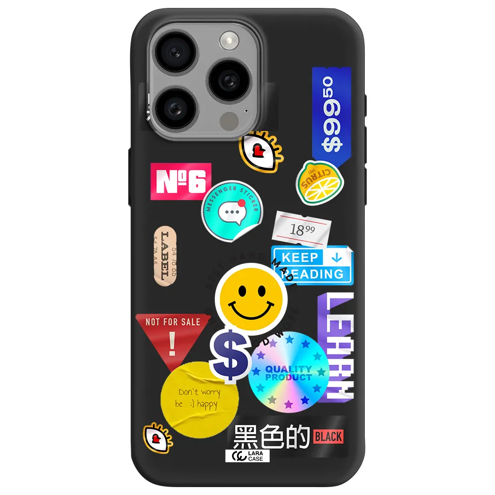 Happy Stıckers Apple Iphone 15 Pro max Silicone black Case