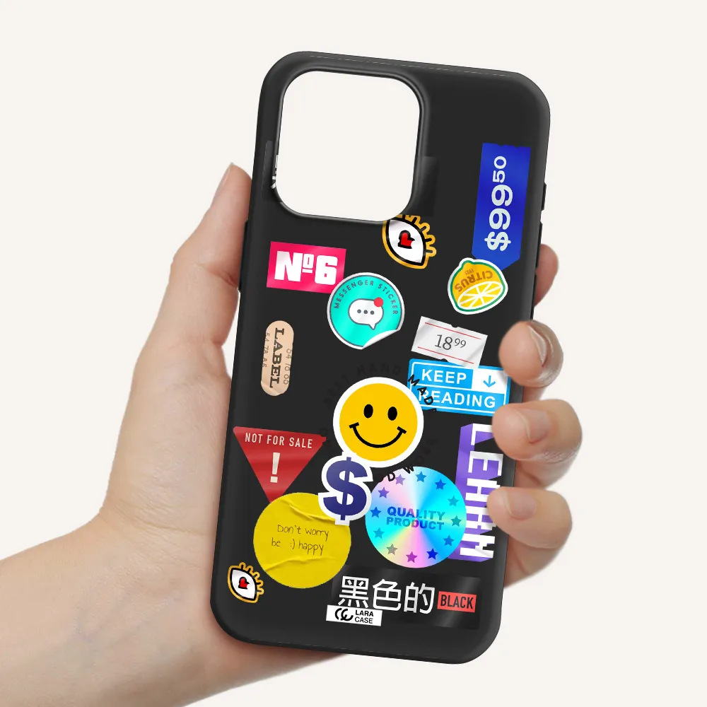 Happy Stıckers Apple Iphone 15 Pro max Silicone black Case