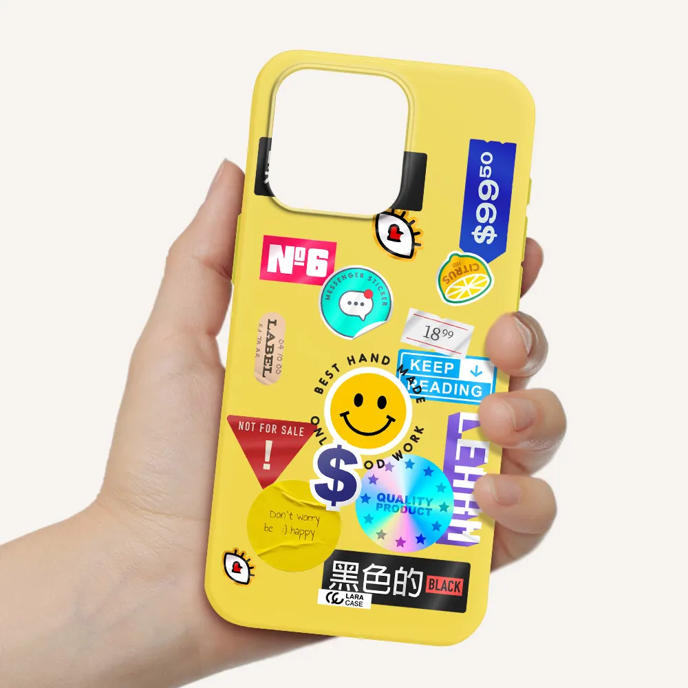 Happy Stıckers Apple Iphone 15 Pro max Silicone canary yellow Case