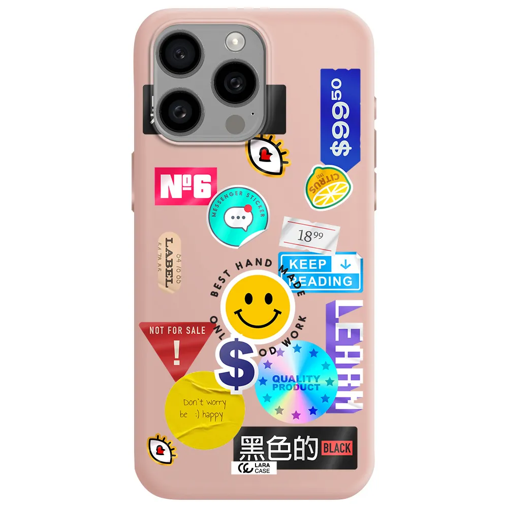 Happy Stıckers Apple Iphone 15 Pro max Silicone pastel pink Case