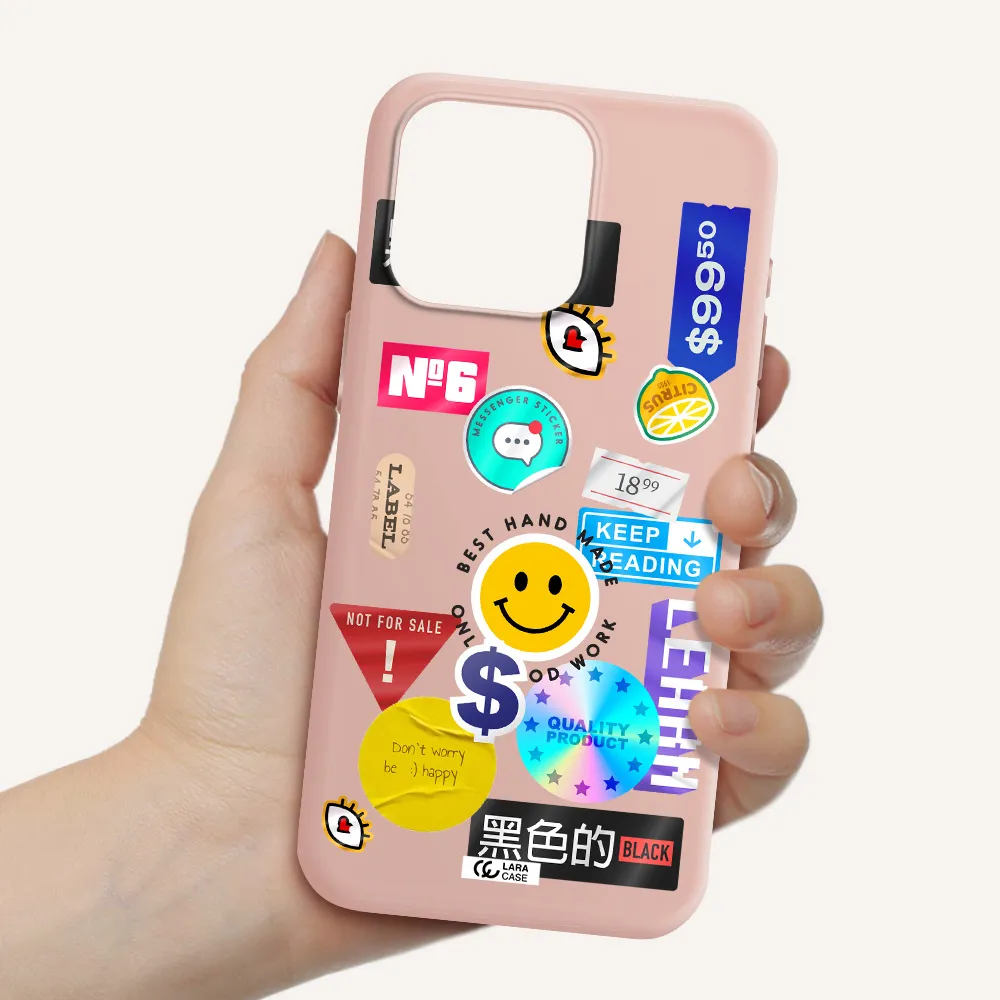 Happy Stıckers Apple Iphone 15 Pro max Silicone pastel pink Case