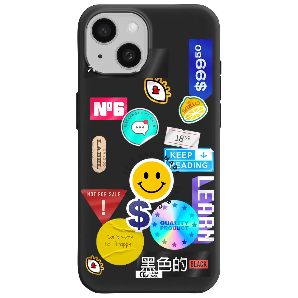 Happy Stıckers Apple iPhone 15 Silicone black Case
