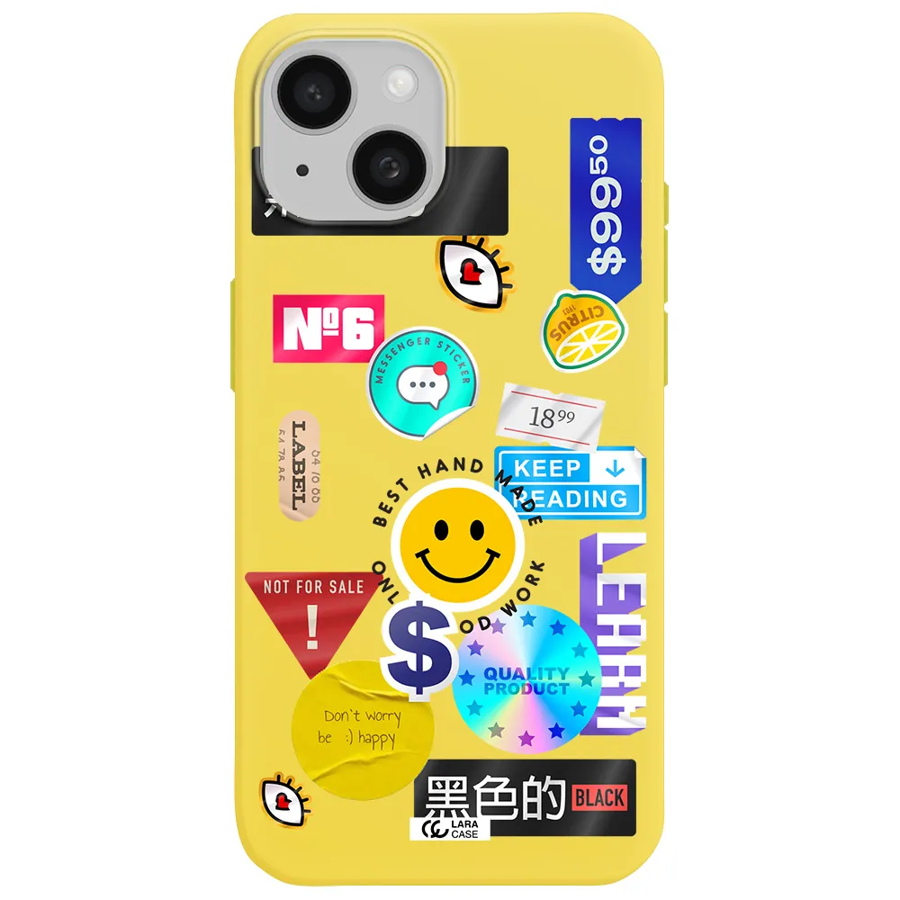 Happy Stıckers Apple iPhone 15 Silicone canary yellow Case