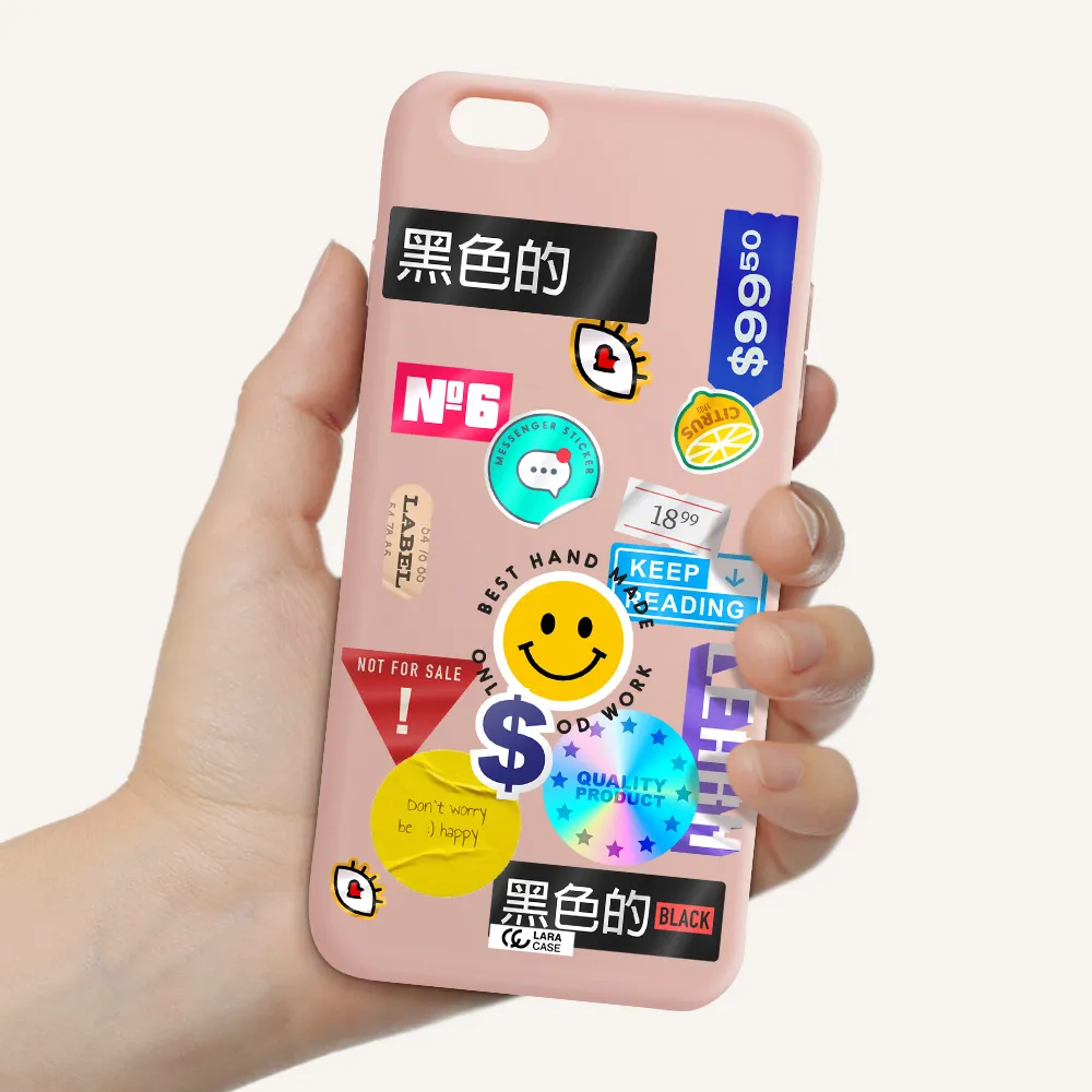 Happy Stıckers Apple iPhone 6 s plus Silicone pastel pink Case