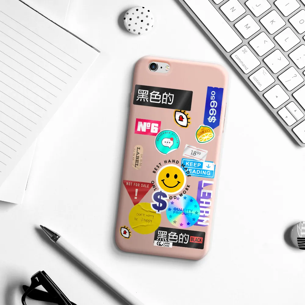 Happy Stıckers Apple iPhone 6 s plus Silicone pastel pink Case