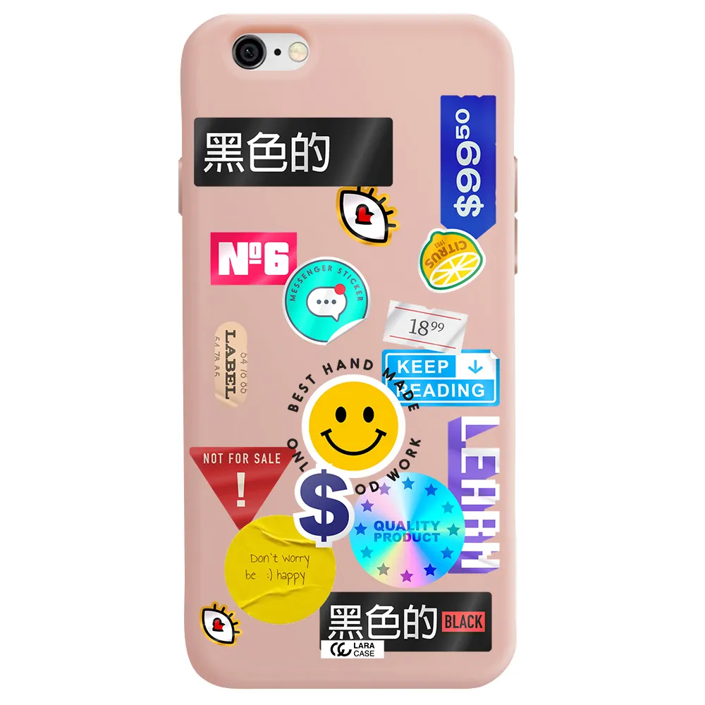 Happy Stıckers Apple iPhone 6 Silicone pastel pink Case