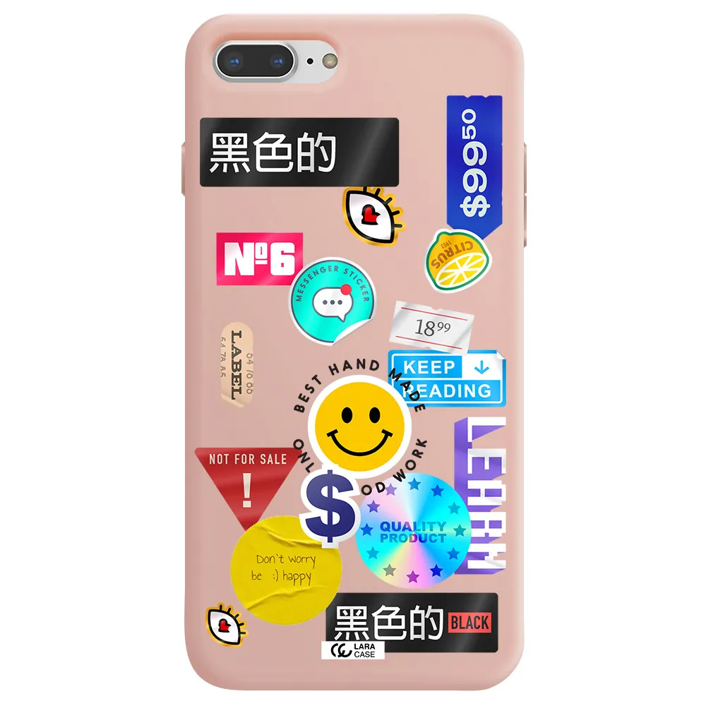 Happy Stıckers Apple iPhone 7 plus Silicone pastel pink Case