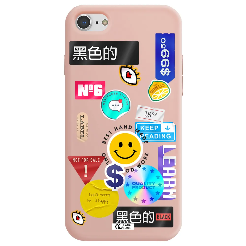 Happy Stıckers Apple iPhone 7 Silicone pastel pink Case