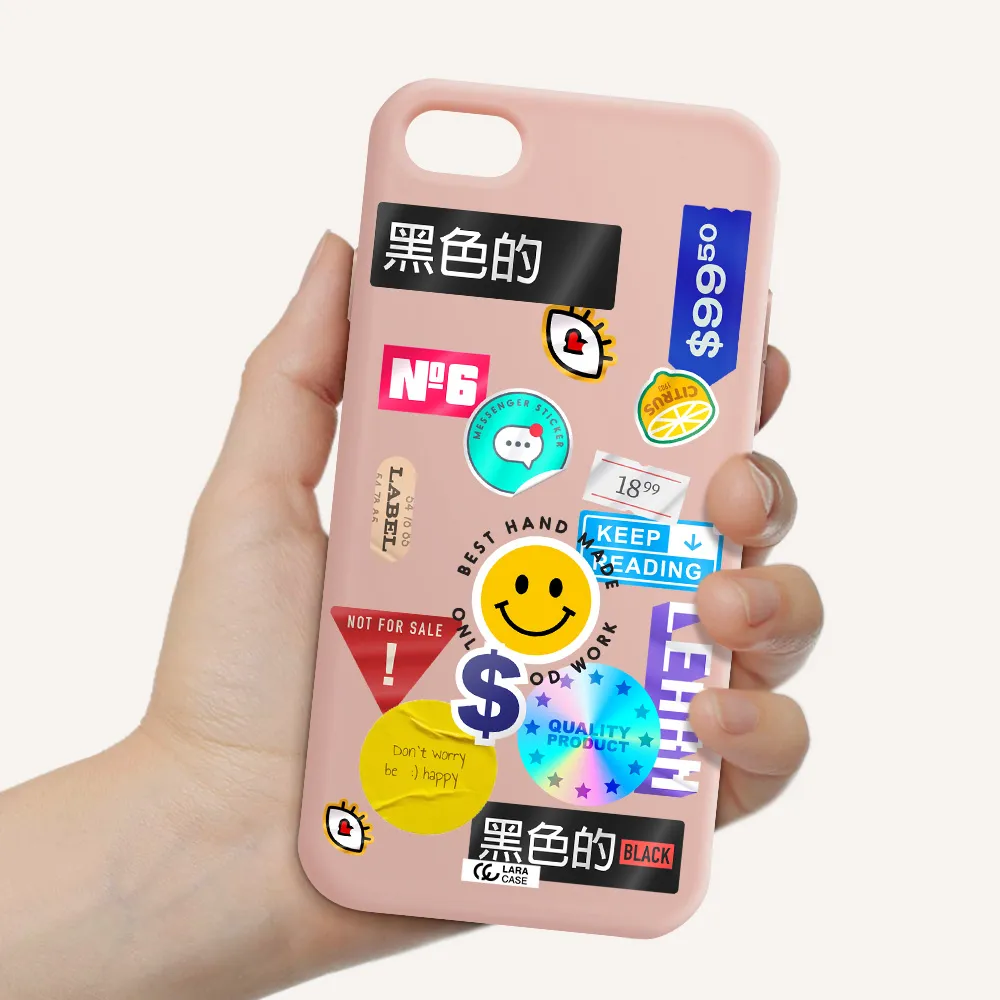 Happy Stıckers Apple iPhone 7 Silicone pastel pink Case