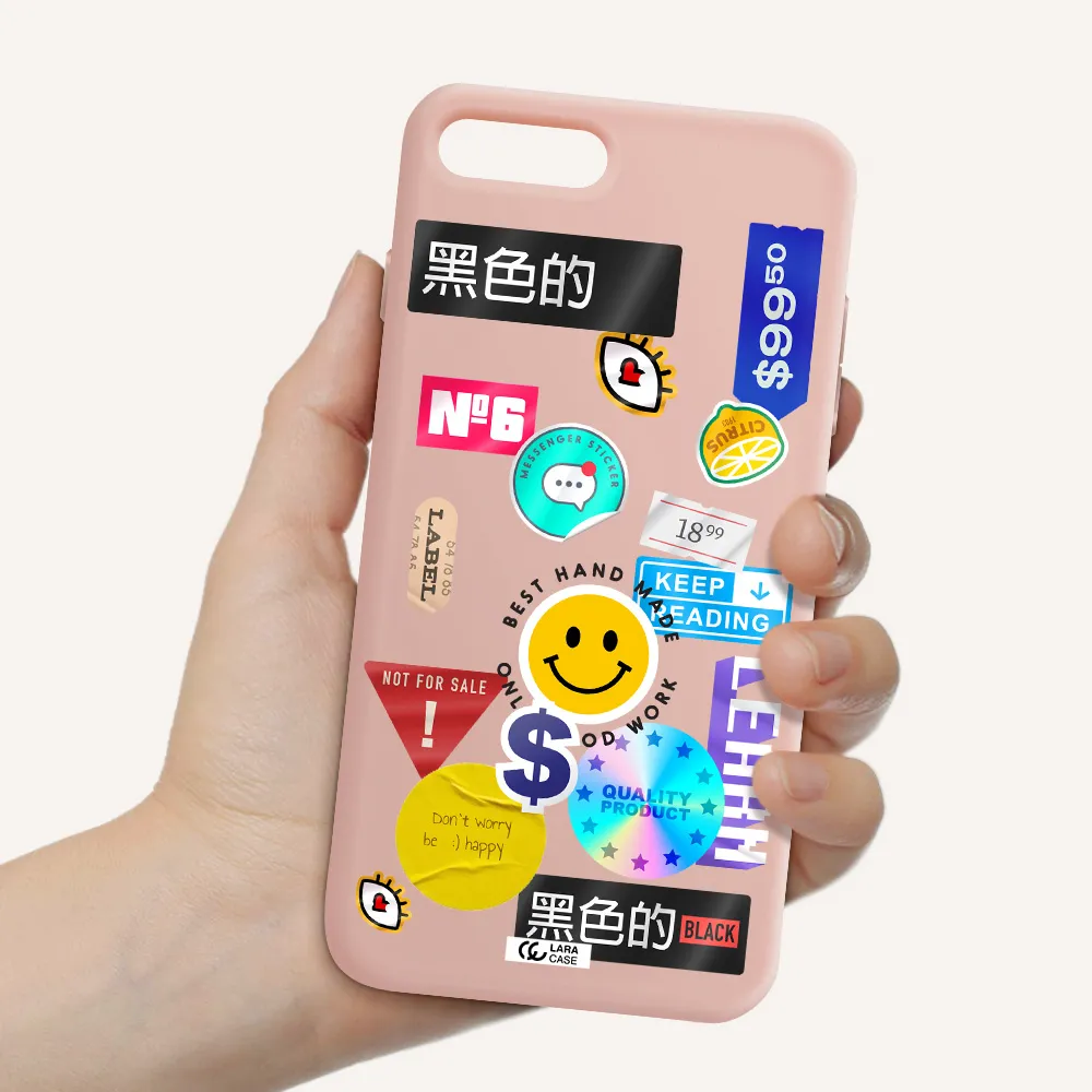 Happy Stıckers Apple iPhone 8 plus Silicone pastel pink Case