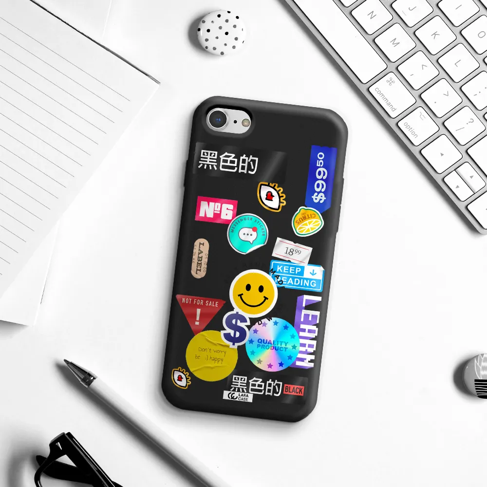Happy Stıckers Apple iPhone 8 Silicone black Case