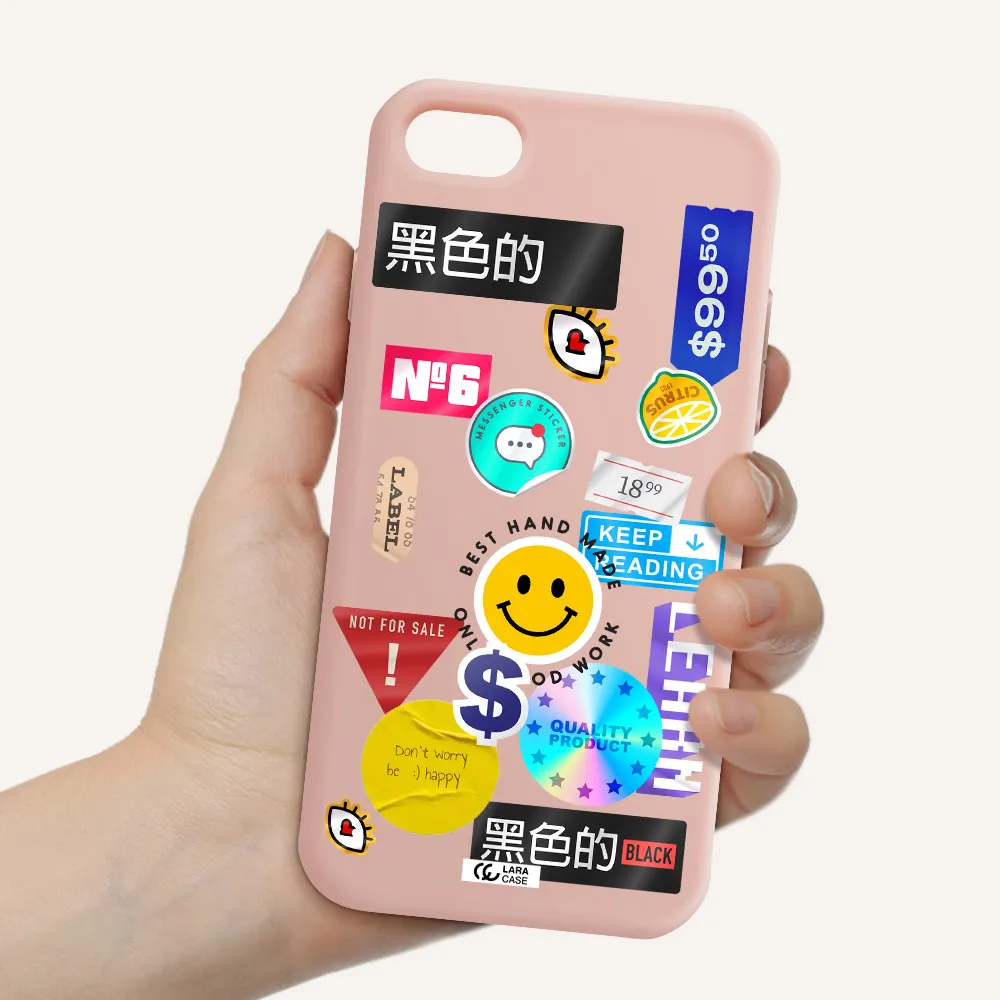 Happy Stıckers Apple iPhone 8 Silicone pastel pink Case